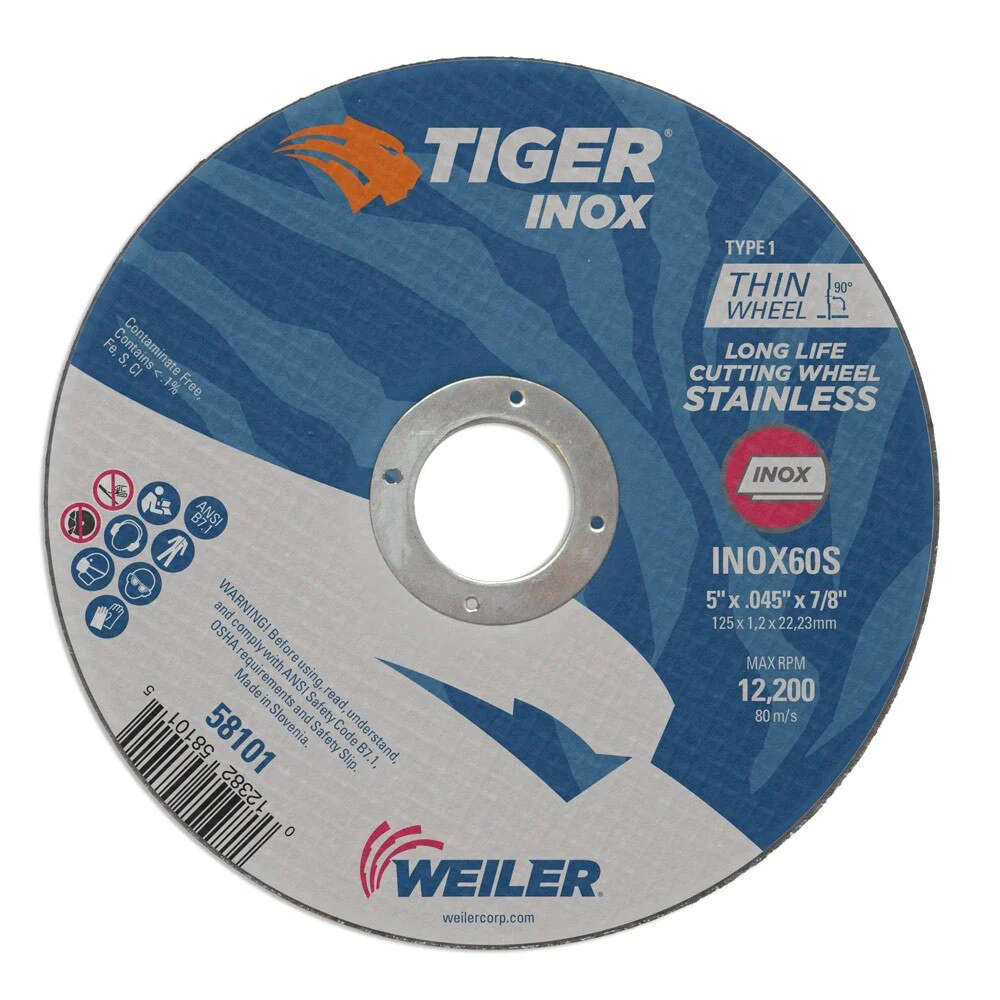 Weiler 58101 5" x .045" Tiger INOXType 1 Thin Cutting Wheel, INOX60S, 7/8" A.H.