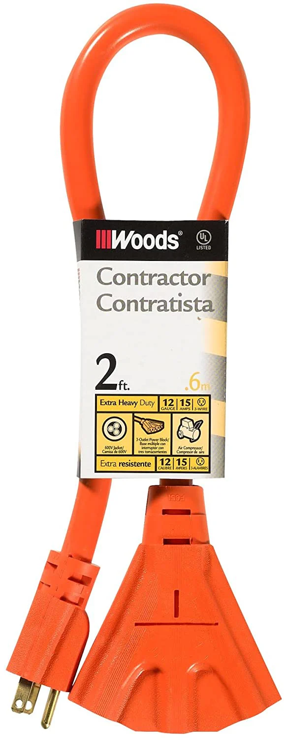 Woods-990824_01_17640b3e-1975-47f9-9e5e-b38d3539d90b.webp Woods 990824 12/3 Outdoor Multi-Outlet Extension Cord, 2-Foot, Orange