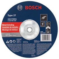 BOSCH GW27M901 9 In. 1/4 In. 5/8-11 In. Arbor Type 27 30 Grit Grinding Abrasive Wheel