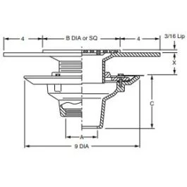 Smith DX2005 (A) Floor or Shower Drain and Adjustable Wide Flange Strainer with Round Grate