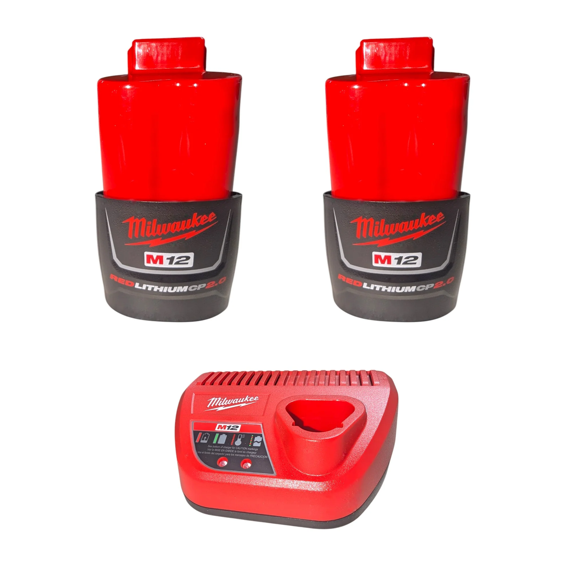 Milwaukee (48-59-2420P) M12 12V Lithium-Ion Compact 2.0 Ah Battery Pack (2-Pack) Starter Kit with Charger